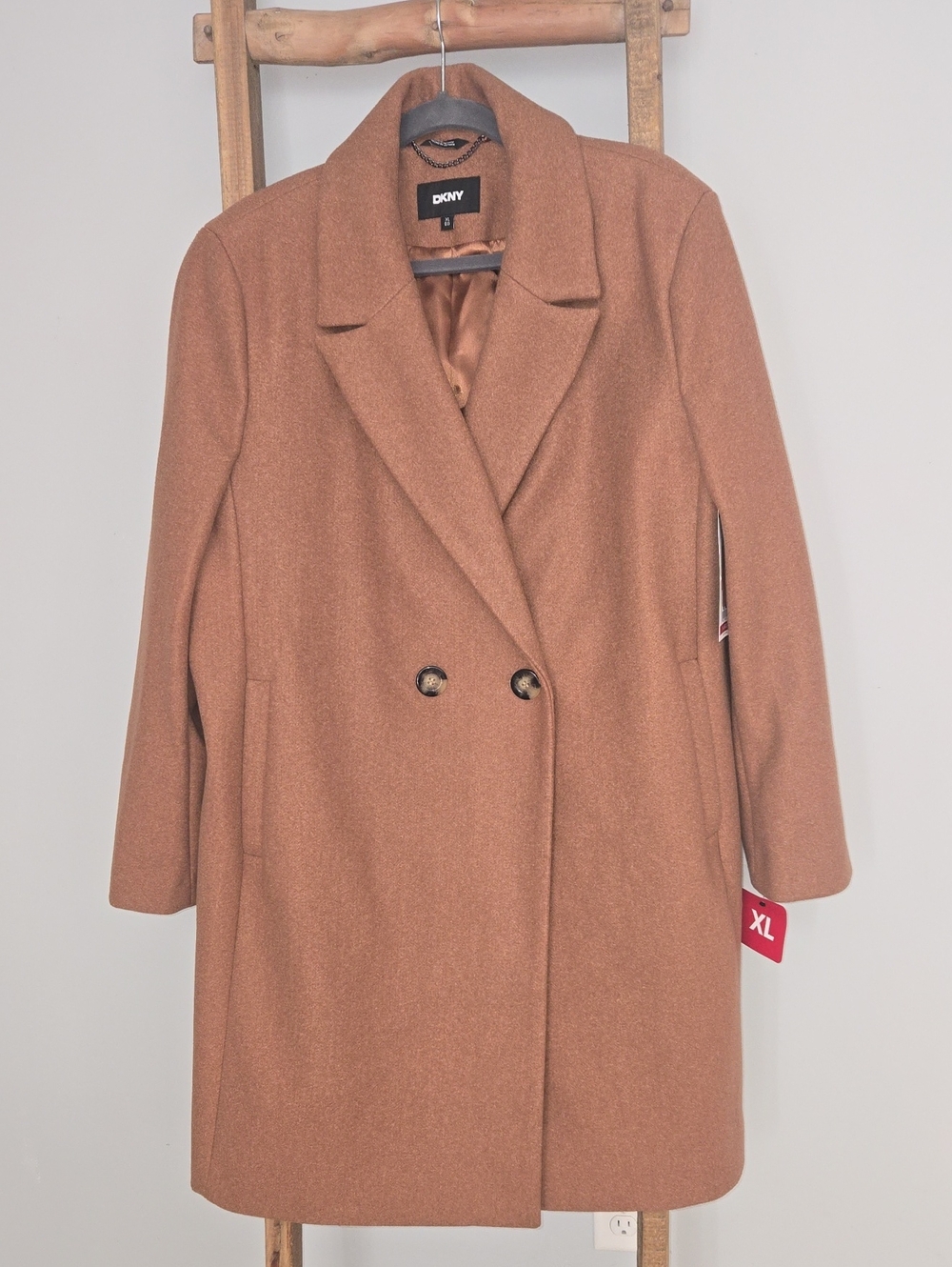 DKNY Faux Wool Coat in Camel Brown XL NWT